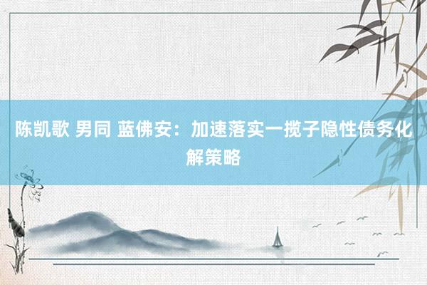 陈凯歌 男同 蓝佛安：加速落实一揽子隐性债务化解策略