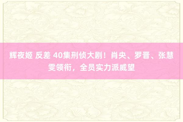 辉夜姬 反差 40集刑侦大剧！肖央、罗晋、张慧雯领衔，全员实力派威望